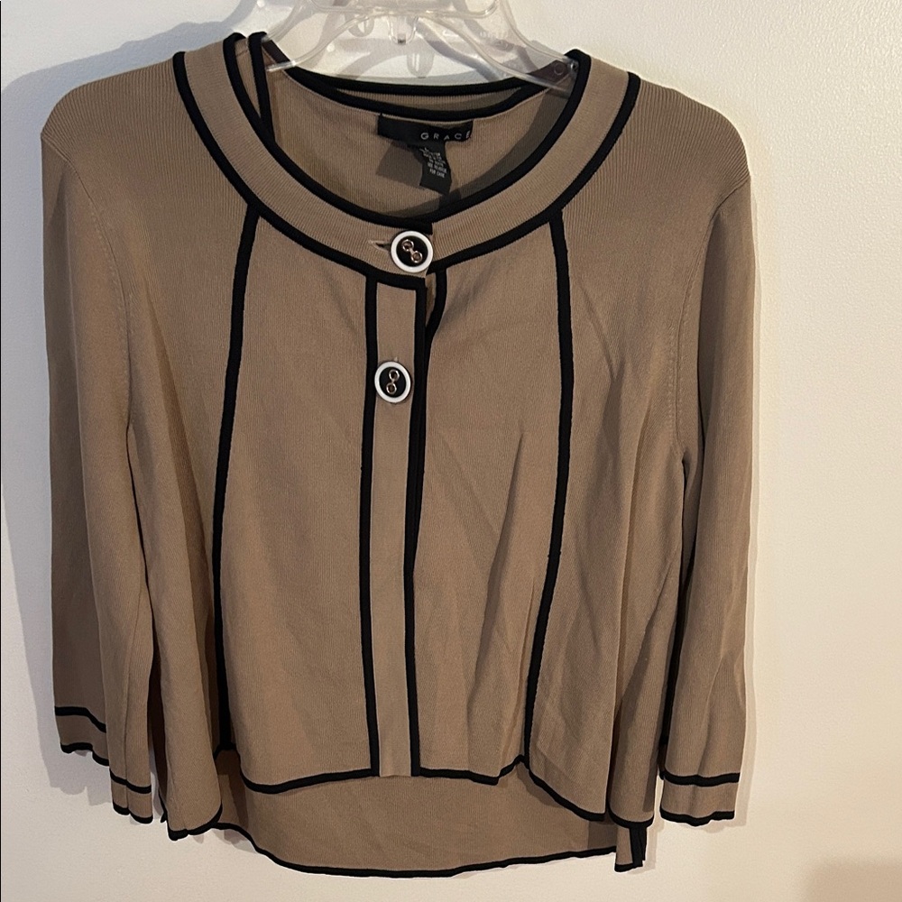 Grace Beige Blouse with Dark Trim